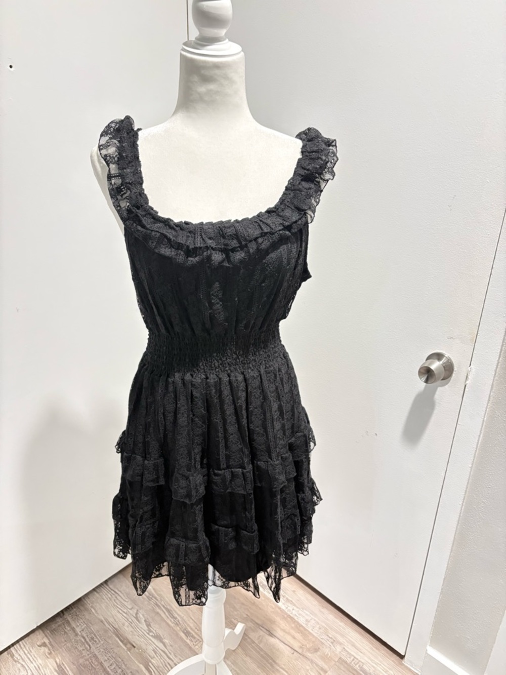 Journee Collection Black Lace Ruffle Mini Dress
